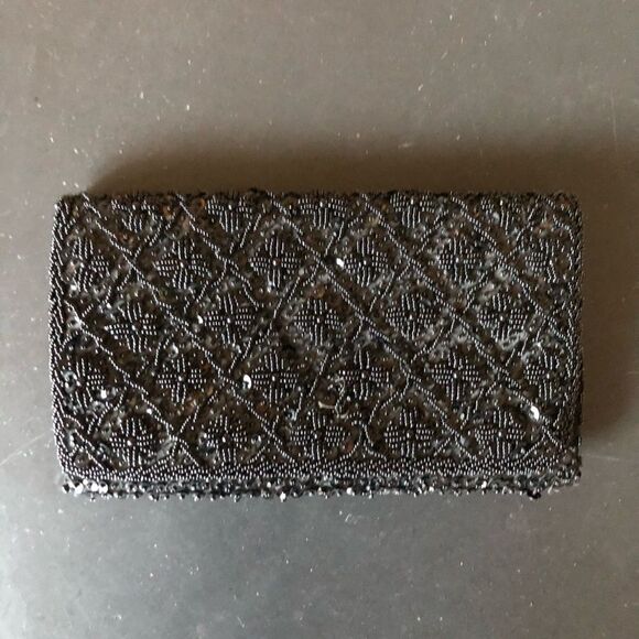 Handmade Beaded Envelope Clutch Mini Bag Black - Picture 2 of 8